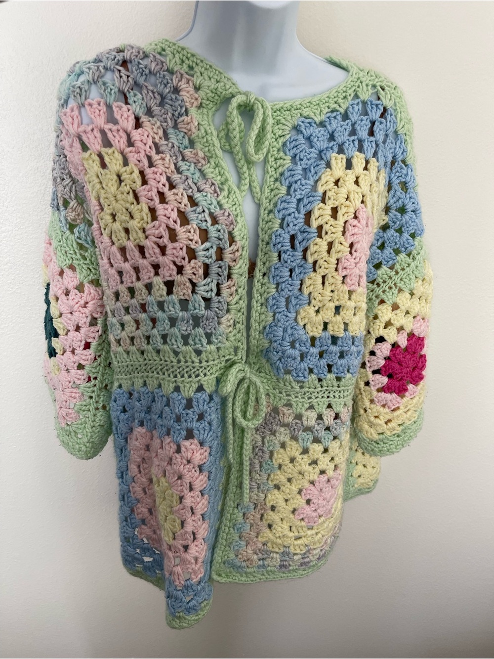 Handmade Crochet Patchwork Women's Sweater Cardigan - Pastel Multicolor